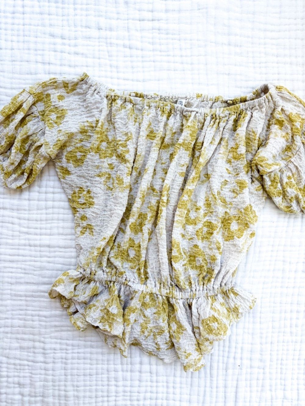 Free People Off Shoulder Floral Peplum Top XS Boho Cottagecore